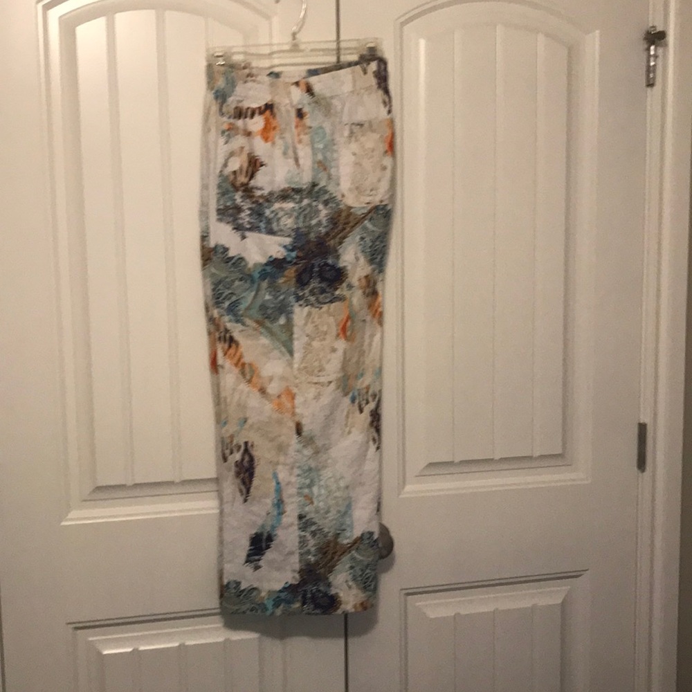 Chicos’s Wide Leg Summer Casual Multicolored Boho Linen Pant Vacation L